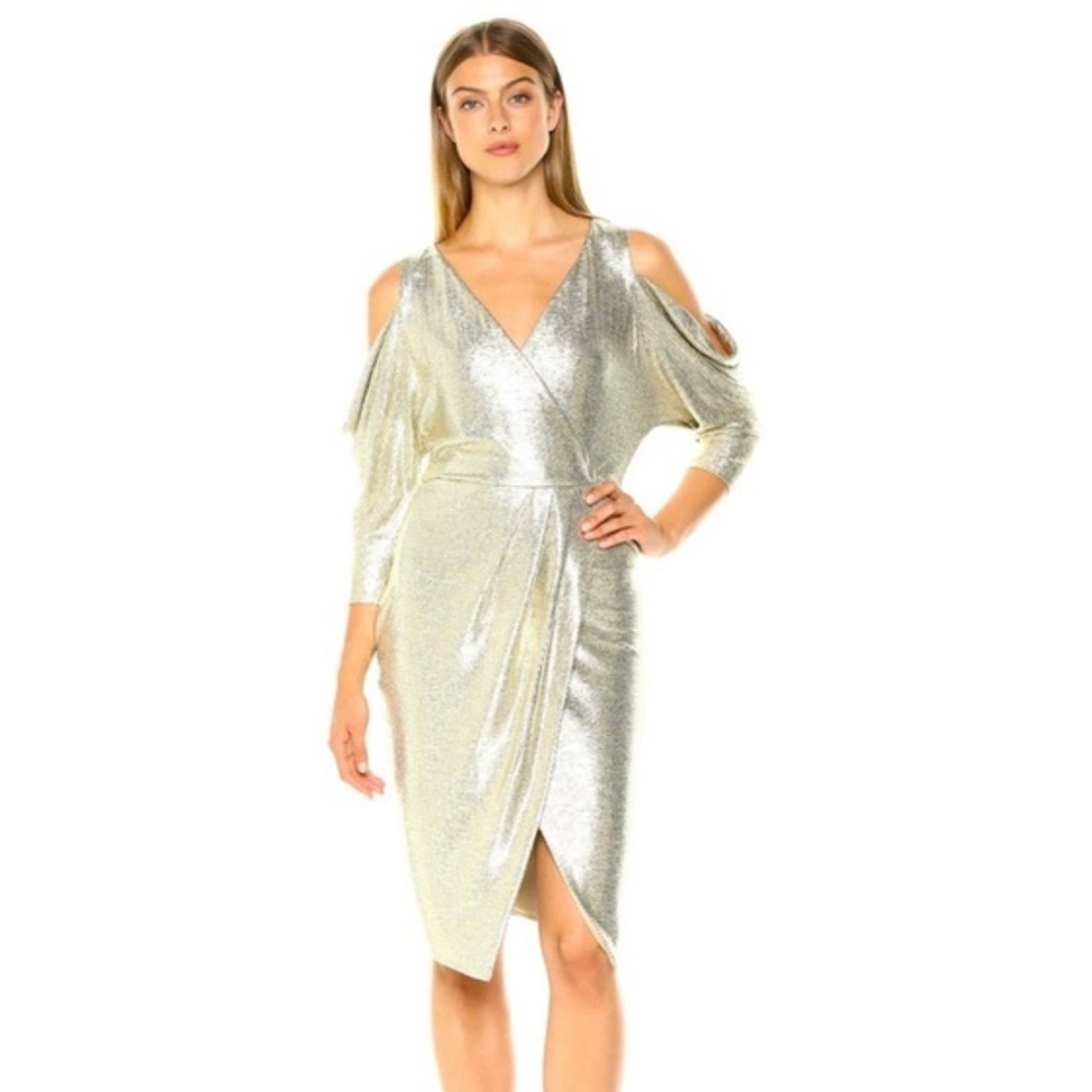 RACHEL Rachel Roy Shimmering Gold Long Sleeve Dress